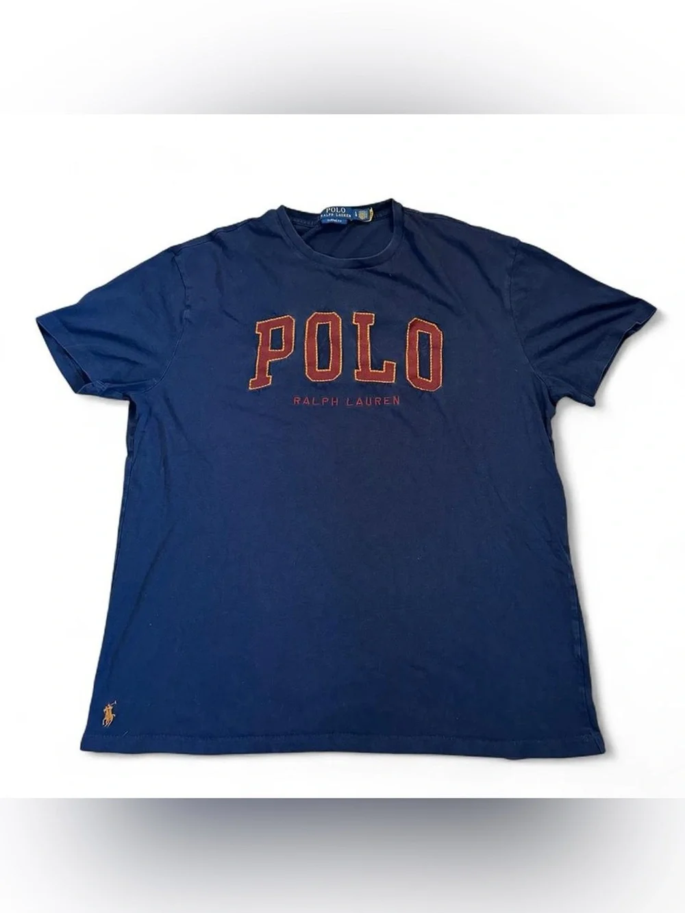 Polo Ralph Lauren Men’s Navy Blue Spell Out Logo Classic Fit T-Shirt Size L‎